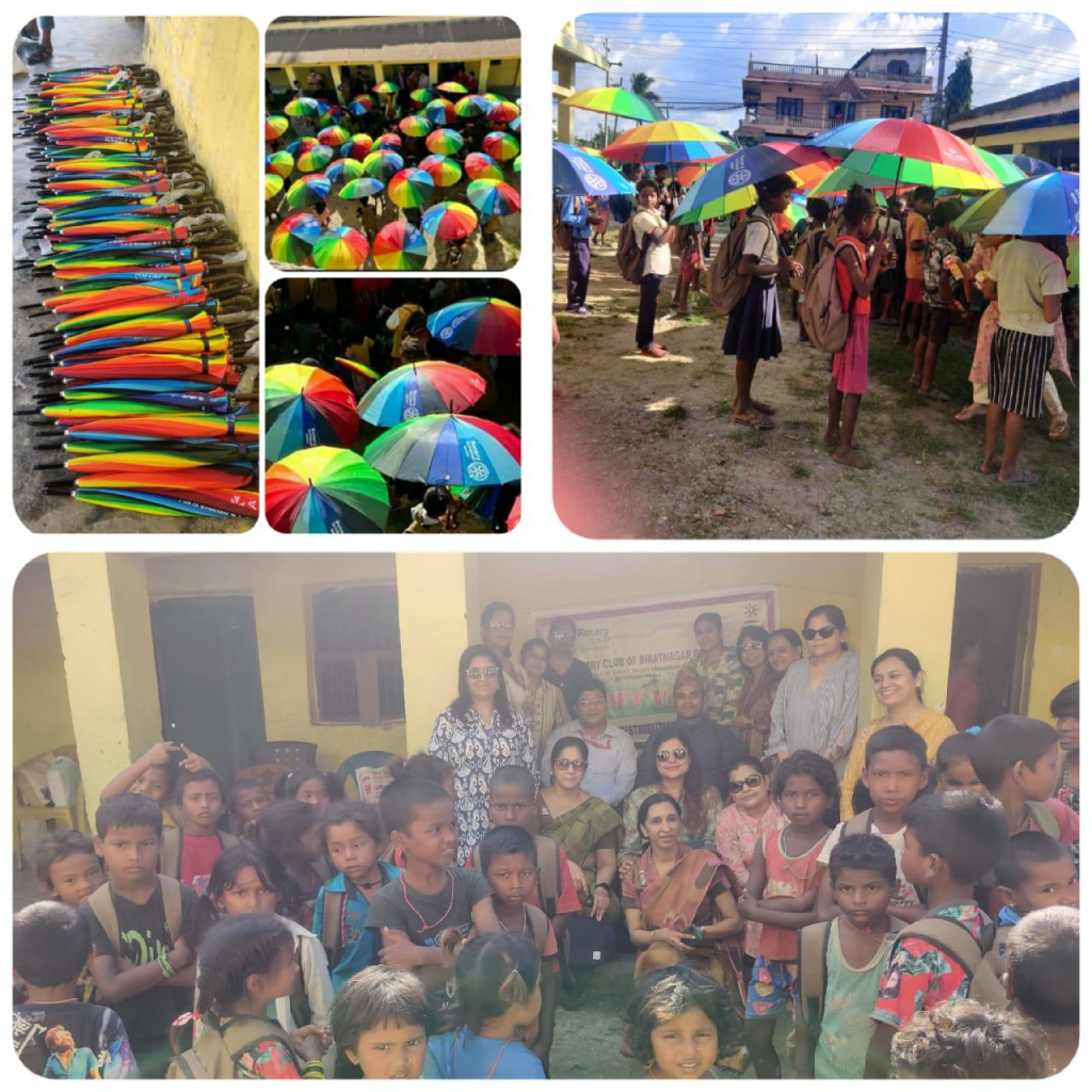 Distribution Of Umbrellas With Rotary Emblem